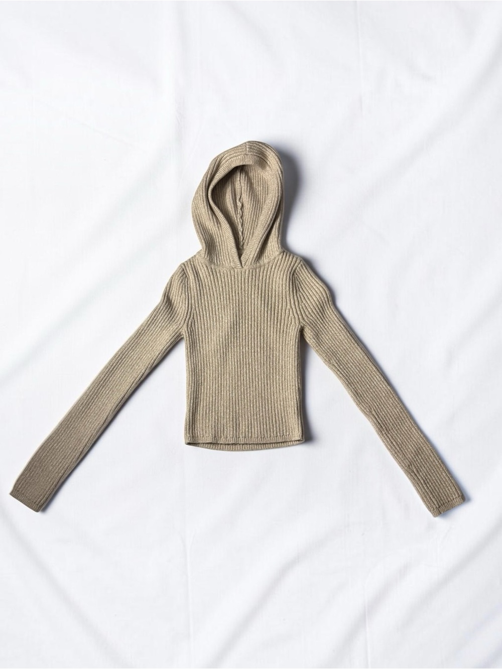 aerie Ribbed Hooded Sweater - Beige